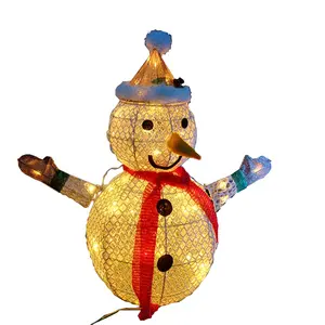 Снеговик, светодиодный светильник, Рождественское украшение, праздничное уличное освещение, металлическая железная рамка + ткань, H63cm 80L