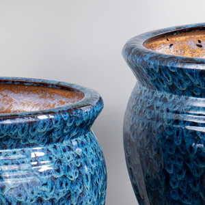 Pots de fleurs en céramique bleue en vrac, fabrication chinoise OEM, fournitures de <span class=keywords><strong>jardin</strong></span>, pots en céramique émaillée pour l'extérieur - Product Image 2