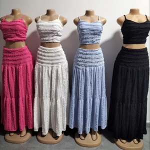 2025 Summer Women's Casual Solid Color Two Piece <b>Set</b> Age Reduction Day Wear with Big Swing Skirt Short Style Solid Dyeing - Product Image 1