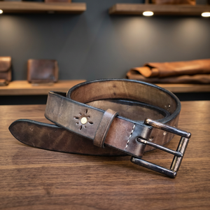 Ceinture en cuir de vachette robuste et écologique pour homme BS International, avec boucle carrée à ardillon en acier, longueur personnalisable, imperméable et solide - Product Image 2