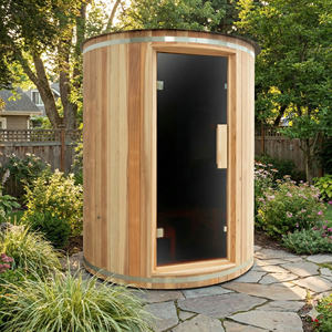 Sauna Exterior Moderna con Techo Acrílico Panorámico, Casa Redonda de Madera Sólida con Iluminación de 7 Colores - Product Image 1