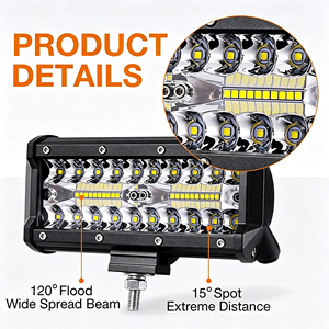 Barre de travail <span class=keywords><strong>LED</strong></span> tout-terrain JHS 12-24V, projecteur <span class=keywords><strong>triple</strong></span> rangée, faisceau combiné spot et large, 7 pouces 120W pour camion, SUV, VTT, 4x4 - Product Image 2