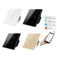 Interrupteur et prise intelligents muraux WiFi Zigbee Tuya, compatibles Alexa et Google Home, avec écran tactile en verre EU, 1/2/3 voies, pour l'automatisation