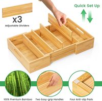 Organisateurs de couvercle en bambou extensibles 3 séparateurs réglables Couvercles en plastique Conteneur alimentaire Porte-couvercle Organisateur Bac de rangement