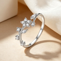 Bague fine ouverte Damila Jewelry en argent sterling avec zircone cubique, motif minimalistes fleurs et feuilles, pour femme, vente en gros