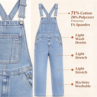 Salopette en jean lavable en machine avec détail poche, style Dungarees, pour un look quotidien décontracté