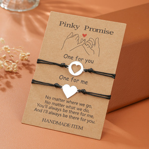 Pinky Promise Heart <b>Bracelet</b> Set Stainless Steel Adjustable <b>Couple</b> Gift Unisex Jewelry - Product Image 1