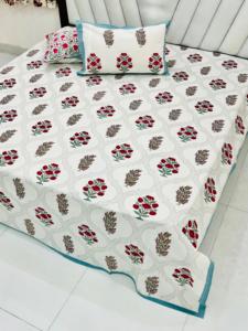 Classic Hand Look <b>King</b> Size Printed Cotton <b>Bedspread</b> with Reversible Pillow Covers <b>King</b> Size Washable Home Use - Product Image 1