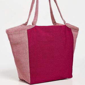 Custom <b>Large</b> Portable Autumn <b>Beach</b> Tote <b>Bag</b> Ladies Canvas Shoulder Tote <b>Bags</b> Tassels Open Closure Embroidery Stripes Summer - Product Image 5