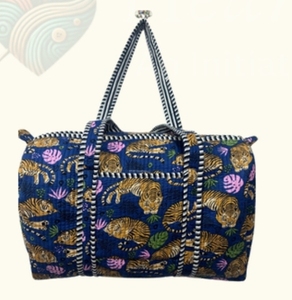 Bolsa de Lona Tradicional con Estampado de Tigre en Azul y Dorado, Diseño Étnico, Elegante, de Gran Capacidad, para Viajes y Fines de Semana - Product Image 2