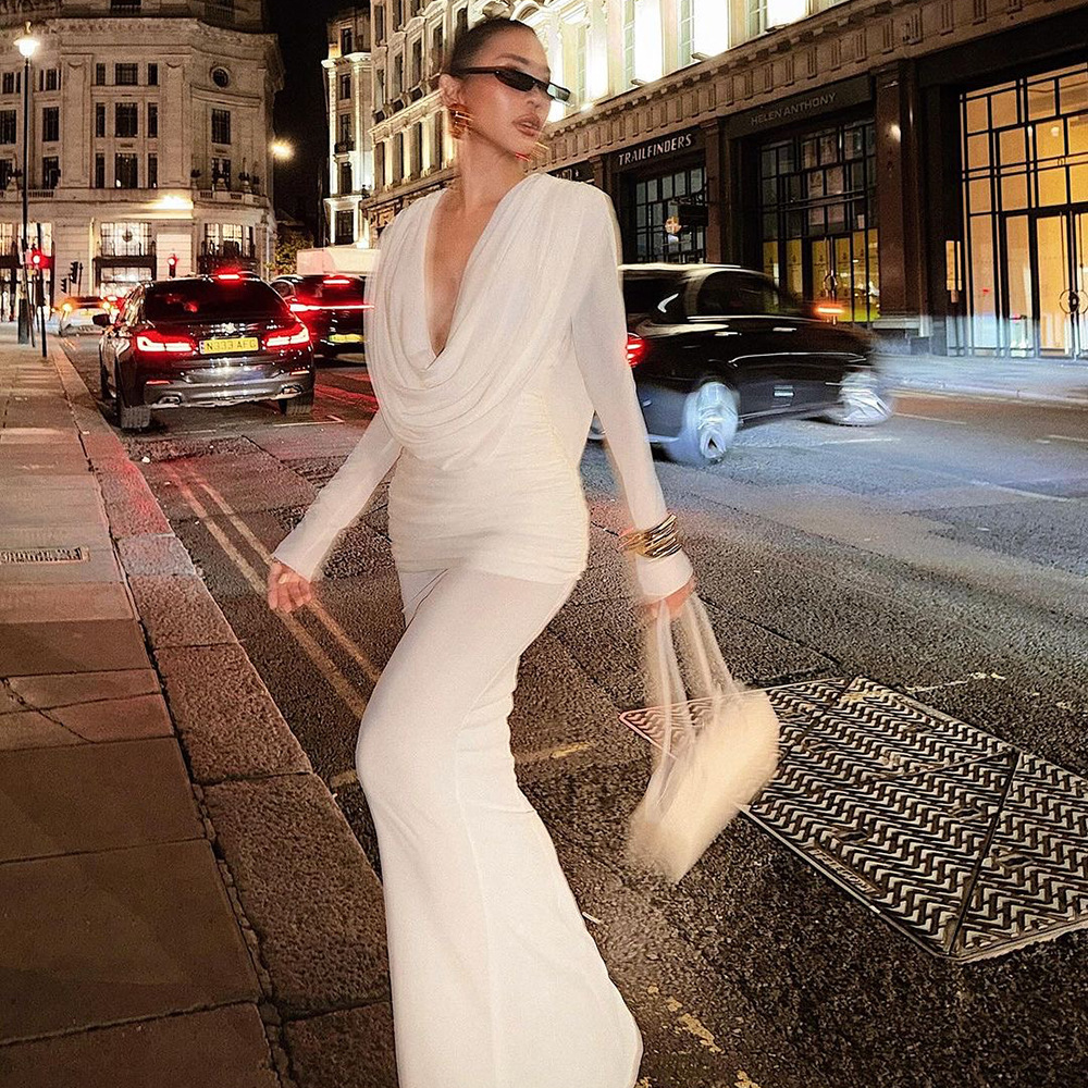 Boutique High Quality Women's Fashion Dress White Deep V-neck Gauze Slim Long Sleeve Long Women's Haute Couture Dress| Alibaba.com Boutique High Quality Women's Fashion Dress White Deep V-neck Gauze Slim Long Sleeve Long Women's Haute Couture Dress| Alibaba.com