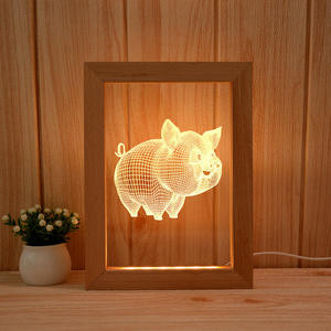 <span class=keywords><strong>Lampe</strong></span> cadre <span class=keywords><strong>photo</strong></span> LED 3D personnalisée OEM/ODM, veilleuse en bois gravé écologique et durable, design moderne pour marques de cadeaux créatifs - Product Image 1