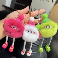 Porte-clés Elfe en peluche Kawaii en forme de boule de charbon moche, breloque pour sac à main, pendentif, cadeau, porte-clés pompon Elfe
