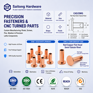 Remaches Semitubulares de Cobre Rojo, Cabeza Plana, Estándar ISO, Marca Saitong, Tamaños Personalizados 3mm 4mm 5mm para Herrajes de Cinturones y Artesanía en Cuero - Product Image 4