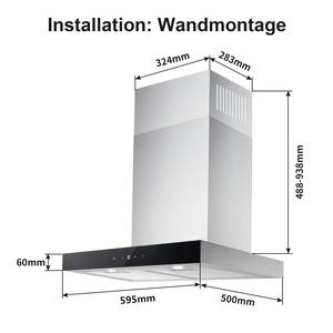 Topostrong Dunstabzugshaube 60厘米Mit 700 <span class=keywords><strong>m</strong></span> ³/h，Dunstabzug 60厘米Edelstahl，9 Stufen软触摸Steuerund，2w发光二极管-Licht - Product Image 3