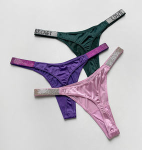 Shiny Thong Soft Satin Höschen Sex <span class=keywords><strong>String</strong></span> Schritt Nahtlose Slips Tanga Dessous Brief Strass Sexy Damen Unterwäsche - Product Image 3