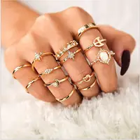 נשים Knuckle טבעות זהב בוהמי בציר פנינה קריסטל טבעות משותף קשר טבעת סטי עבור בני נוער מסיבת יומי Fesvital תכשיטים