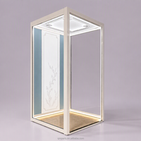 Porte télescopique murale panoramique personnalisée en verre trempé, cadre en alliage d'aluminium, éclairage LED d'ambiance, plafond, sol en grain de bois, ascenseur de villa