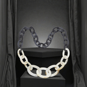 Collier ras du cou à maillons épais bicolores en résine acrylique, bijoux géométriques à maillons plats pour femmes - Product Image 3