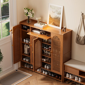 Meuble à chaussures d'entrée moderne en bois, style luxe léger, intégré, grande capacité, pour couloir, rangement domestique - Product Image 1