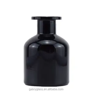 Frasco difusor de vidro luxuoso preto fosco 150ml, frasco redondo vazio de vidro aromático, frasco difusor de óleo essencial