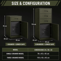 Armoire de chevet intelligente en bois avec serrure à empreintes digitales, 3 tiroirs et rangement multi-niveaux pour les objets de valeur de la chambre