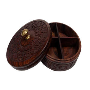 Spice Rack Organizer Masala Dabba Storage <b>Box</b> Lid Designer Eco-Friendly Wooden Handicraft Brown <b>Herb</b> Spice Tools Wood Everyday - Product Image 1
