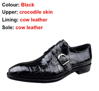 Chaussures en cuir de crocodile noir les plus récentes Chaussures habillées formelles faites à la main haut de gamme pour hommes Chaussures habillées de luxe pour hommes à boucle moine