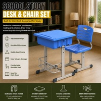 Ensemble de bureau et chaise d'école en plastique réglables en hauteur, vente en gros, pour salle d'étude