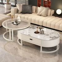 Ensemble de table basse ovale extensible, style crème, simple et moderne, minimaliste, mobilier de salon de luxe léger