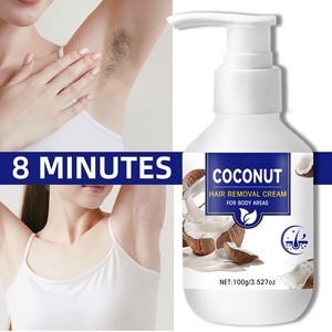 Crème dépilatoire à base de plantes de noix de coco pour femmes 100G 8 minutes Dépilatoire rapide Parfum frais de noix de coco Visage Corps Tous types de peau Apaisante - Product Image 2