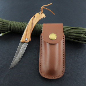 Damascus lưỡi thép tồn tại dao gỗ xử lý gấp túi dao với vỏ bọc da tùy chỉnh OEM - Product Image 4