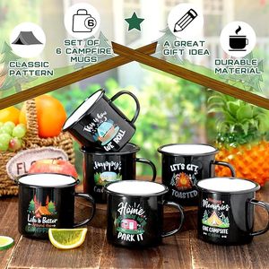 Tasses à café en émail noir personnalisées avec logo personnalisé Gobelets en acier inoxydable avec poignée <span class=keywords><strong>de</strong></span> voyage en camping Dessins traités - Product Image 3