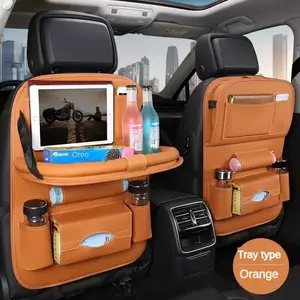 Asiento de coche multifuncional con bolsa de almacenamiento colgante trasera de cuero y estante de almacenamiento trasero para mesa de comedor