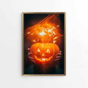 Elegant Halloween Pumpkin Print <b>Canvas</b> Artwork for Modern Decor,GOLD <b>FRAMED</b> <b>CANVAS</b> - Product Image 2