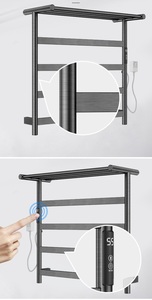 Black 6-Bar Aluminum Alloy Heated Towel Rail Wall Mount Electric Towel Warmer Waterproof Bathroom Towel Heater for Shower Room - Product Image 2