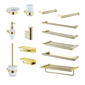 En kaliteli altın Metal aksesuarları setleri duvara monte otel banyo aksesuarları tam Set