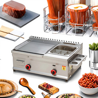 Equipo de Cocina Comercial, Planchas y Freidoras Industriales de Acero Inoxidable a Gas para Pollo Frito, Puestos de Comida Callejera, 6 Unidades