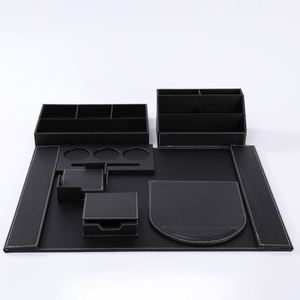 Organisateur de bureau luxueux noir en cuir PU, ensemble d'accessoires de bureau, tapis de bureau, dispositif de rangement de dossiers - Product Image 1