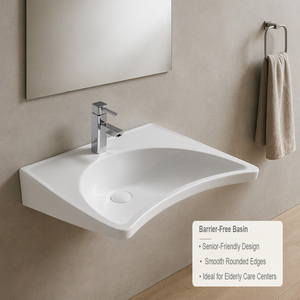 Lavabo de Cerámica Resistente de Varios Tamaños con Bordes Redondeados y Lisos para Baño de Discapacitados - Product Image 4