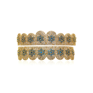 ชุดตะแกรงฟันฮิปฮอปเย็นบลูส์ลดกระหน่ำสีน้ำเงินประดับเพชร CZ Star อินเทรนด์ตะแกรงฟันผู้ชาย - Product Image 6