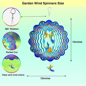 Campanas de Viento Decorativas de Metal con Diseño de Mandala y Colibrí, Arte 3D con Corte Láser, Fácil Instalación en Jardín Exterior - Product Image 3