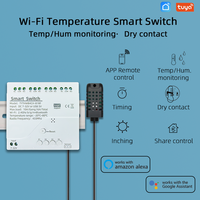 TY-TDQ-4CH-12v-T Tuya Smart Interrupteur 4 canaux avec capteur de température et d'humidité, relais WiFi à contact sec passif, compatible avec Alexa