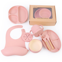 En Gros Set de Repas en Silicone Sans BPA pour Bébé: Napperon, Bavette, Assiette, Bol, Tasse Anti-Fuite, Tasse à Goûter, Cuillère Fourchette en Bois, Vaisselle de Bébé