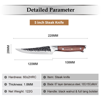 Couteau à Steak Japonais en Acier Carbone Damas-Lame Martelée Noire Forgée à la Main pour Cuisine Professionnelle