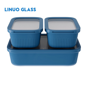 Linuo 7 Miếng Tùy Chỉnh Gốm Tráng Cao Thủy Tinh Borosilicate Thực Phẩm Lưu Trữ <span class=keywords><strong>Container</strong></span> Với <span class=keywords><strong>Glass</strong></span> Nắp - Product Image 1