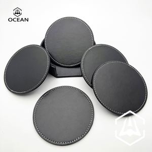 Posavasos de <span class=keywords><strong>Cuero</strong></span> Portátil Personalizado, Diseño Original, Juego de Posavasos de <span class=keywords><strong>Cuero</strong></span> <span class=keywords><strong>PU</strong></span> Negro - Product Image 2