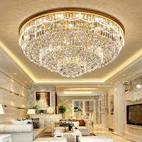 Lustre en cristal K9 de luxe sur mesure, grand modèle, moderne, doré, rond, à LED, pour salon, hôtel, avec télécommande