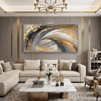 Peinture abstraite texturée 3D peinte à la main sur toile, art mural moderne de luxe en or et gris, grand format, pour la décoration de l'hôtel et du salon