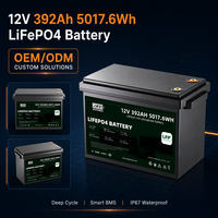 بطارية JREPower ليثيوم فوسفات الحديد 12 فولت 392 أمبير ساعة 5017.6 واط ساعة مع نظام إدارة ذكي، أكثر من 6000 دورة شحن، مقاومة للماء IP67، لتخزين الطاقة الشمسية والمركبات الترفيهية والتطبيقات البحرية